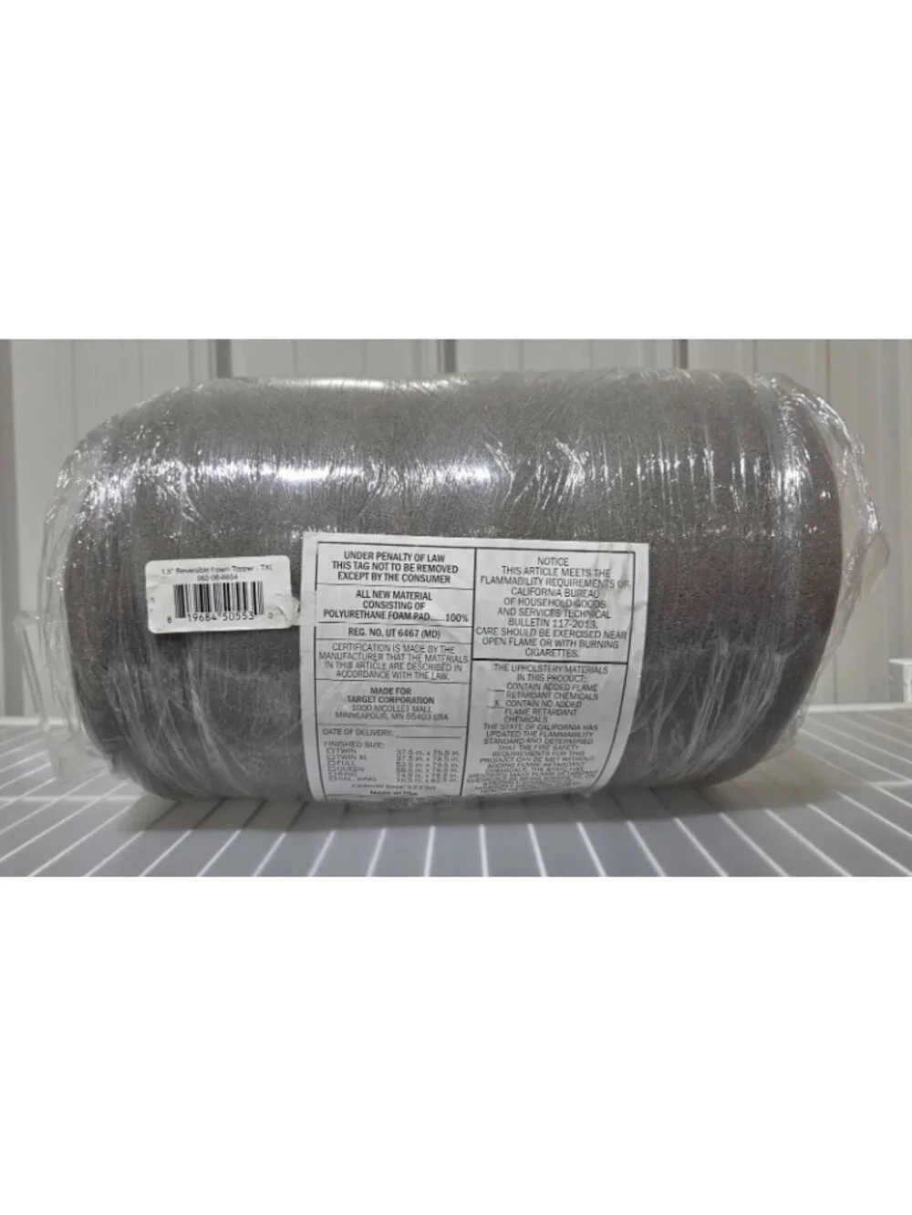 Room Essential Twin XL Size Reversible Gray Memory Foam 1.5